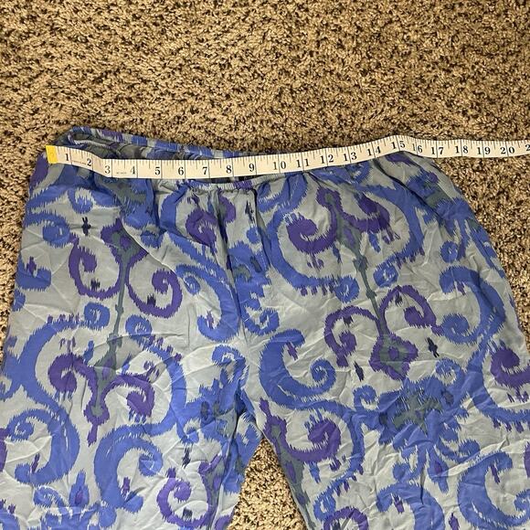AUM COUTURE Blue Purple 100% Silk Ikat Paisley Print Pants Pull On Beach Boho L - Picture 8 of 10